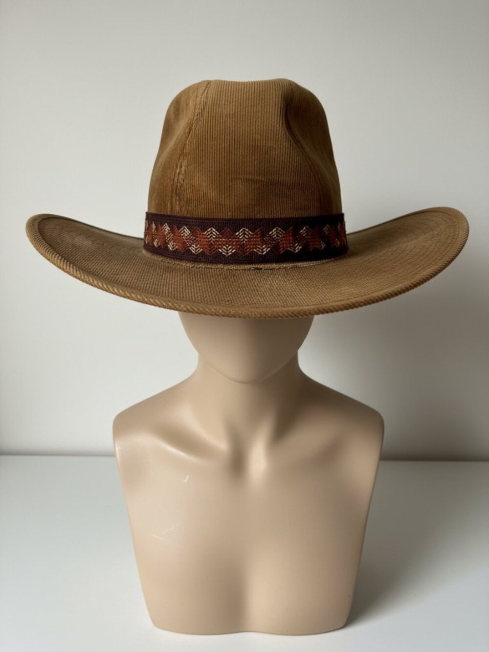 Newport Brown Corduroy Western Hat with Braided Band